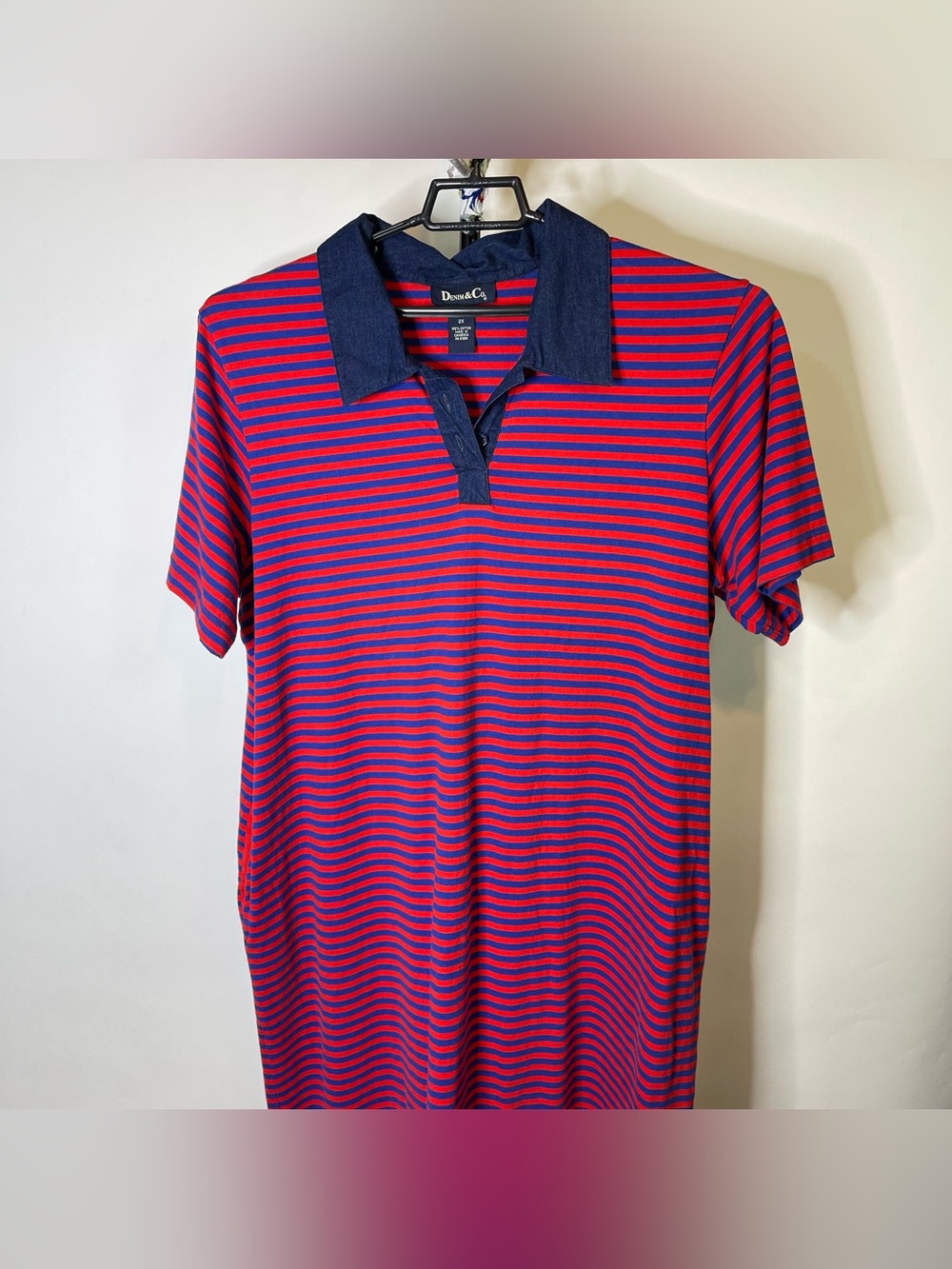 Denim & Co Red Blue Polo Stressed Dress Size 2X Women’s With Pockets